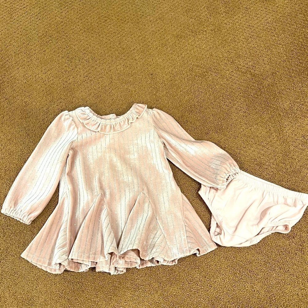 Habitual Girl 12 Month Pink Faux Suede Dress with Silver Sparkle Stripes